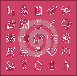 Set Vector Flat Line Icons Diabet