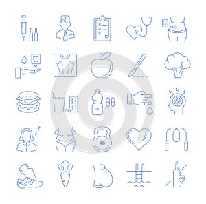 Set Vector Flat Line Icons Diabet photo