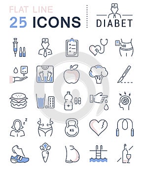 Set Vector Flat Line Icons Diabet photo