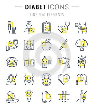 Set Vector Flat Line Icons Diabet photo