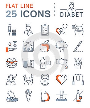 Set Vector Flat Line Icons Diabet photo