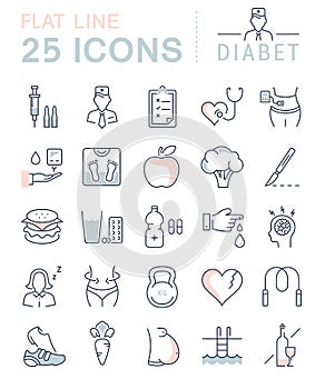 Set Vector Flat Line Icons Diabet photo