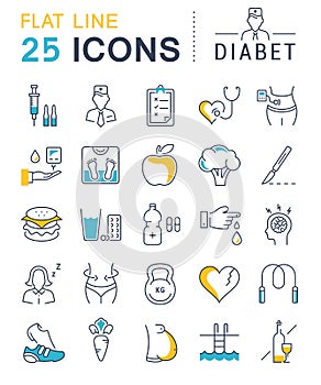 Set Vector Flat Line Icons Diabet photo