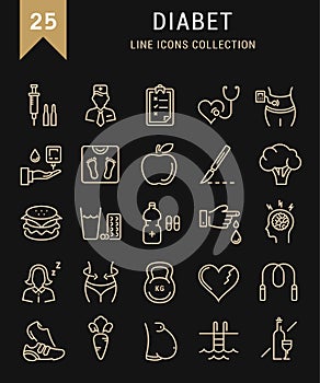 Set Vector Flat Line Icons Diabet photo