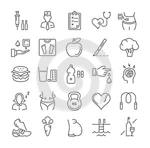 Set Vector Flat Line Icons Diabet photo