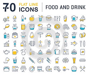 Set Vector Flat Line Icons Drinks and Food