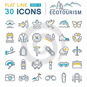 Set Vector Flat Line Icons Ecotourism