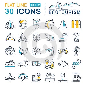 Set Vector Flat Line Icons Ecotourism