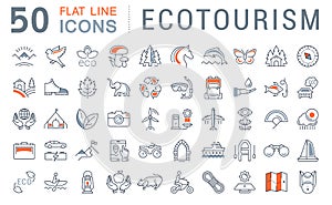 Set Vector Flat Line Icons Ecotourism