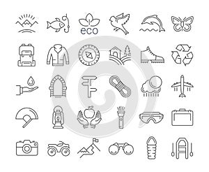 Set Vector Flat Line Icons Ecotourism photo