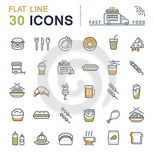 Set Vector Flat Line Icons Fast Food