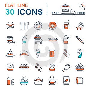 Set Vector Flat Line Icons Fast Food