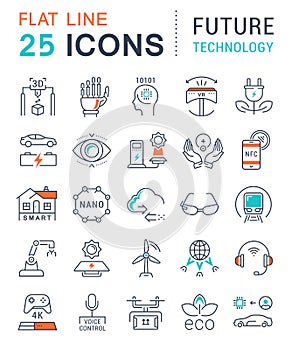 Set Vector Flat Line Icons Future Technology