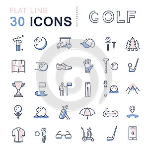 Set Vector Flat Line Icons Golf
