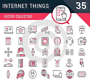 Set Vector Flat Line Icons Internet of Things