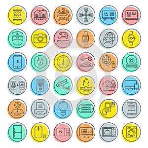 Set Vector Flat Line Icons Internet of Things