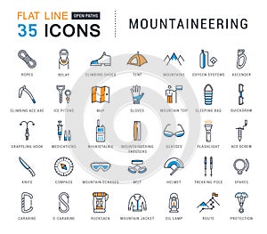 Set Vector Flat Line Icons Mountaineering