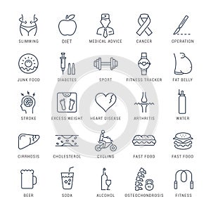 Set Vector Flat Line Icons Obesity