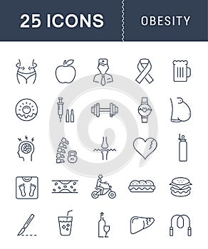 Set Vector Flat Line Icons Obesity