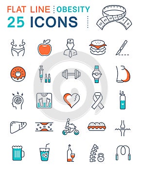 Set Vector Flat Line Icons Obesity