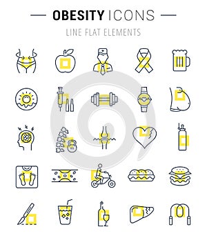Set Vector Flat Line Icons Obesity