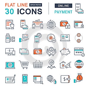 Set Vector Flat Line Icons Online Payment