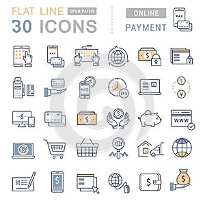 Set Vector Flat Line Icons Online Payment