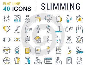 Set Vector Flat Line Icons Slimming