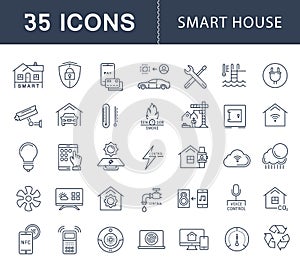 Set Vector Flat Line Icons Smart House