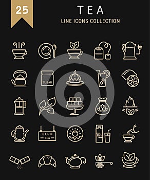 Set Vector Flat Line Icons Tea
