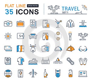 Set Vector Flat Line Icons Travel