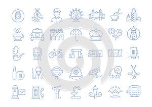 Set Vector Flat Line Icons UK