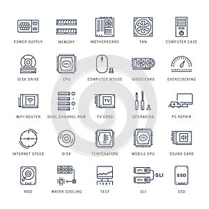 Set Vector Flat Line Icons Upgrading Computer