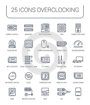 Set Vector Flat Line Icons Upgrading Computer