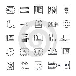 Set Vector Flat Line Icons Upgrading Computer