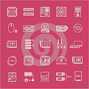 Set Vector Flat Line Icons Upgrading Computer