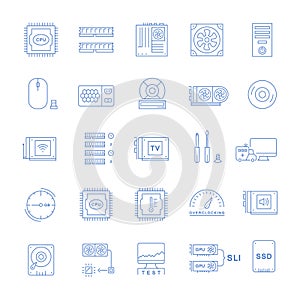 Set Vector Flat Line Icons Upgrading Computer