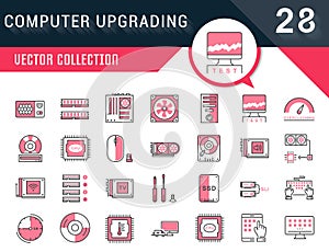 Set Vector Flat Line Icons Upgrading Computer