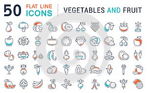 Set Vector Flat Line Icons Vegetables and Fruit