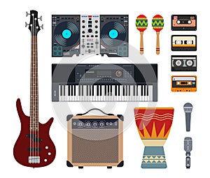 Set of vector flat musical instruments. Vector music instruments icons