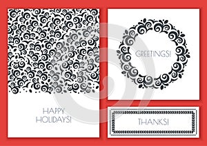 Set of vector floral greeting cards template. Vintage decorative