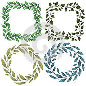Set of vector foliate frames; round and square wreathes.