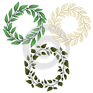 Set of vector foliate frames; round wreathes.