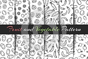 Set of vector fruit and vegetable patterns.