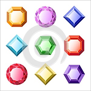 Set of vector gems and diamonds icons