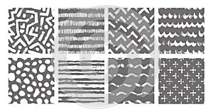 Set of vector geometric modern seamless pattern.