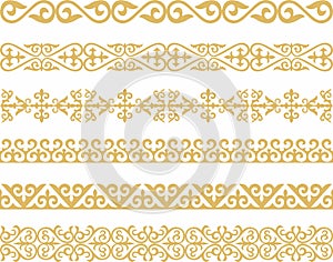 Set of vector gold seamless Kazakh national ornament.