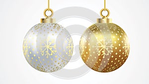 Set of vector gold and silver christmas balls with ornaments. collection isolated realistic decorations. Vector illustration on