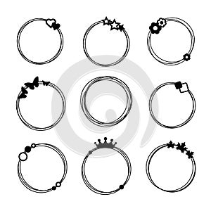 Set of vector graphic circle frames.