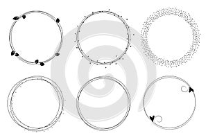 Set of vector graphic circle frames. Wreaths for design, logo template